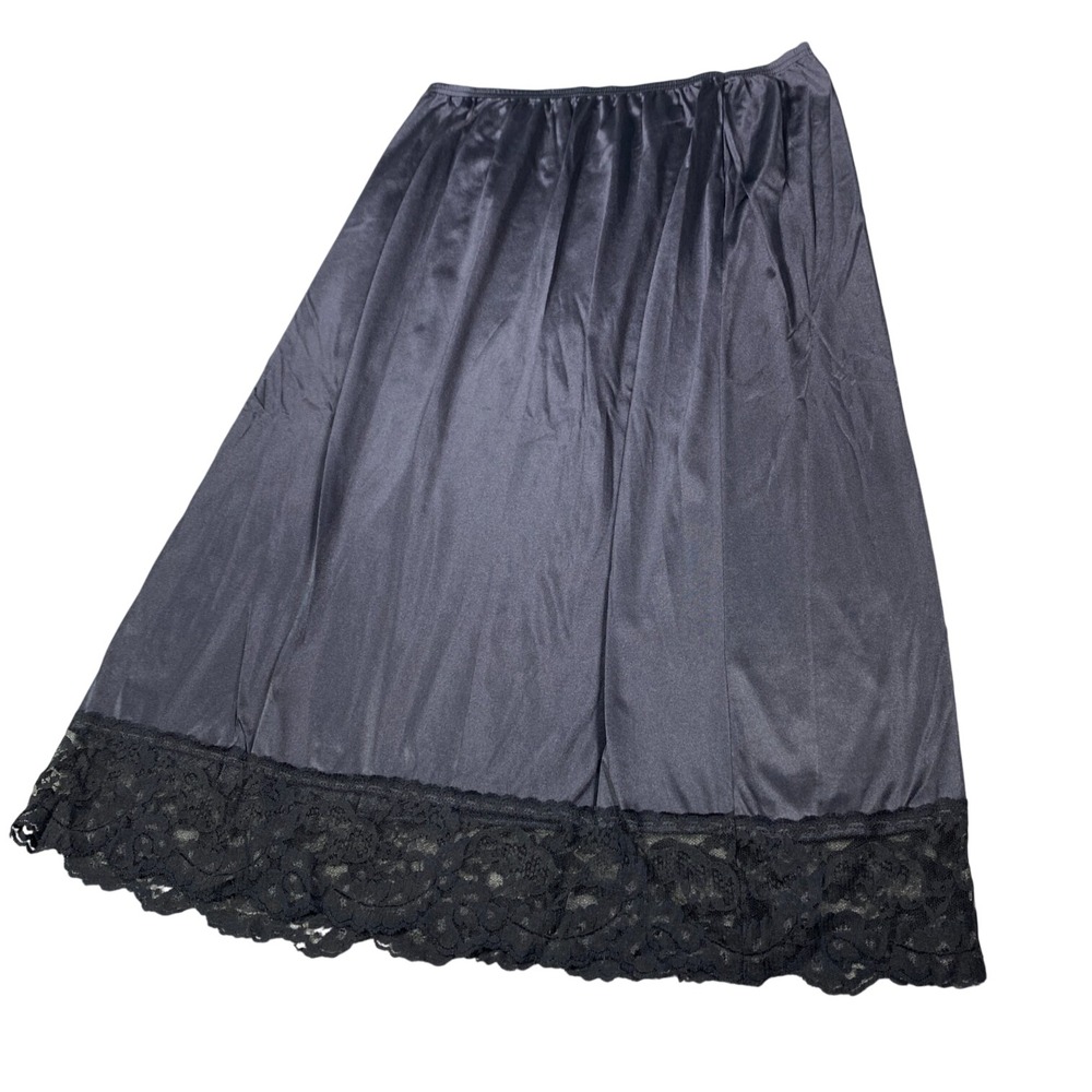 Vintage Vassarette Slip Skirt Womens Large Black Nylon Lace Trim Lingerie USA